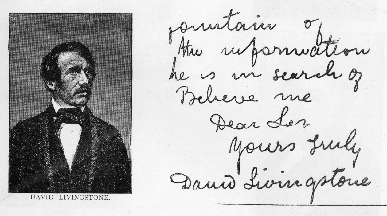 Caligrafia e assinatura de David Livingstone (caneta e tinta sobre papel) de Unbekannt