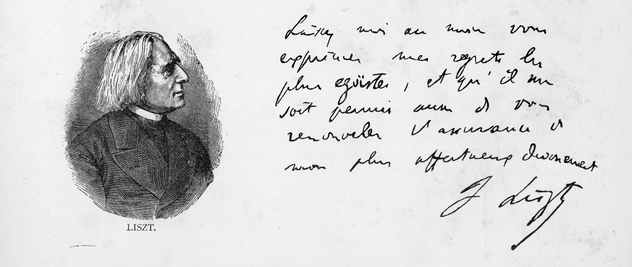 Caligrafia e assinatura de Franz Liszt (caneta e tinta sobre papel) de Unbekannt