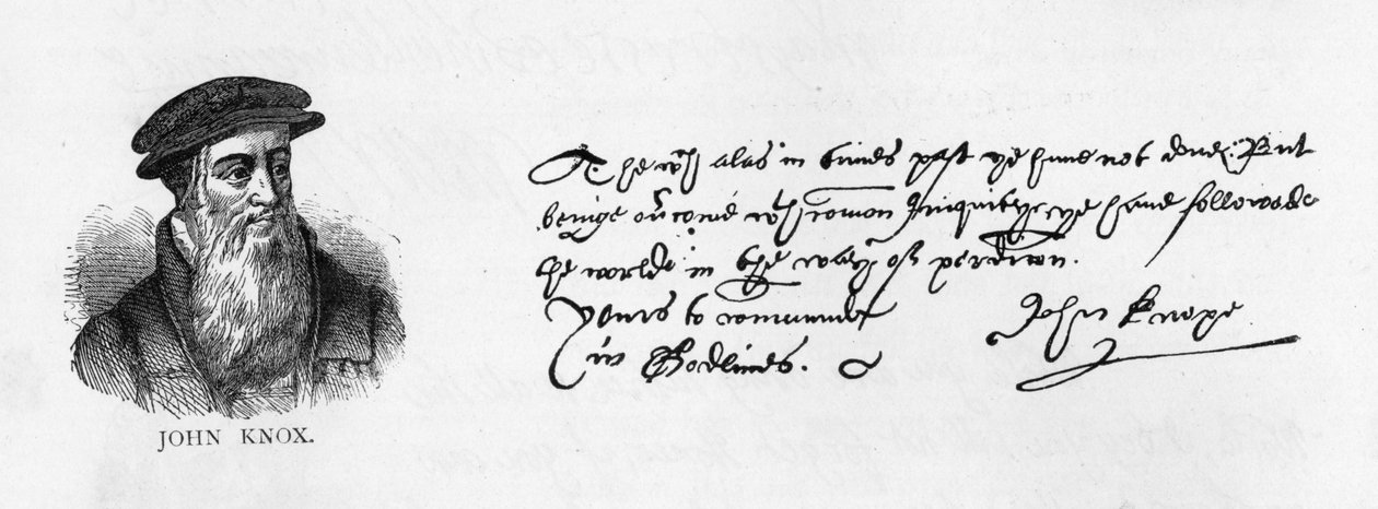 Caligrafia e assinatura de John Knox a partir de uma carta escrita por Dieppe a William Cecil para pedir permissão para visitar a Inglaterra de Unbekannt