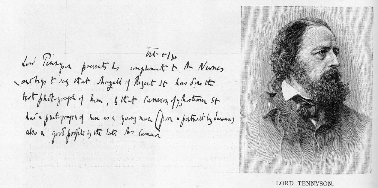 Caligrafia e assinatura de Lord Tennyson (litho e caneta e tinta sobre papel) de Unbekannt