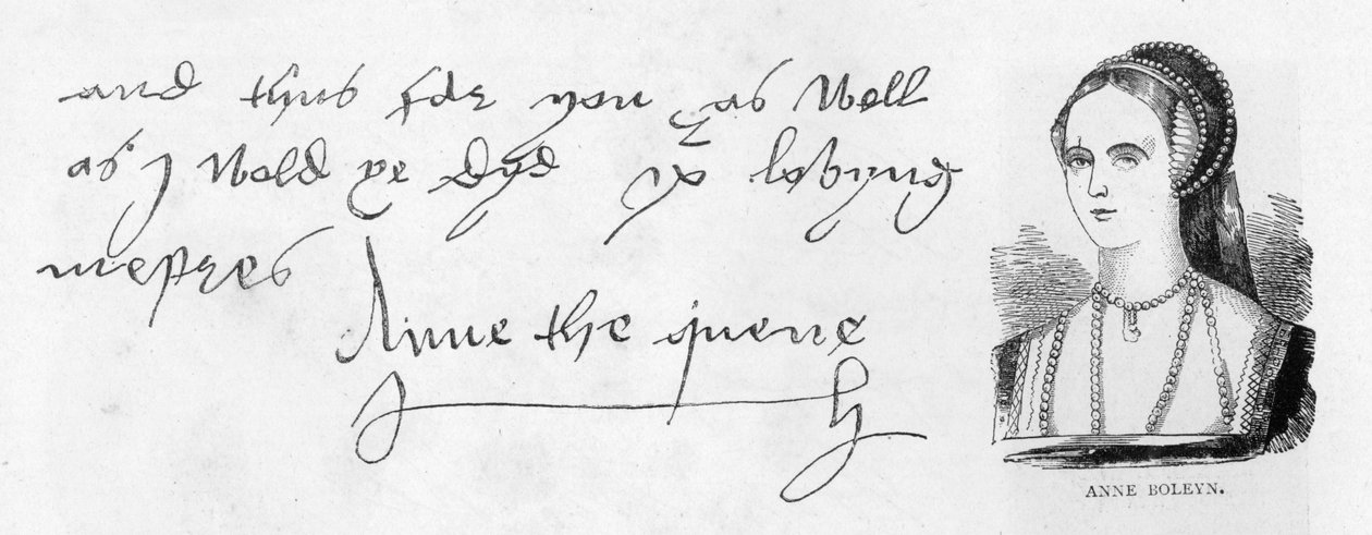 Caligrafia e assinatura da Rainha Ana Bolena, de uma carta a Thomas Cromwell de Unbekannt