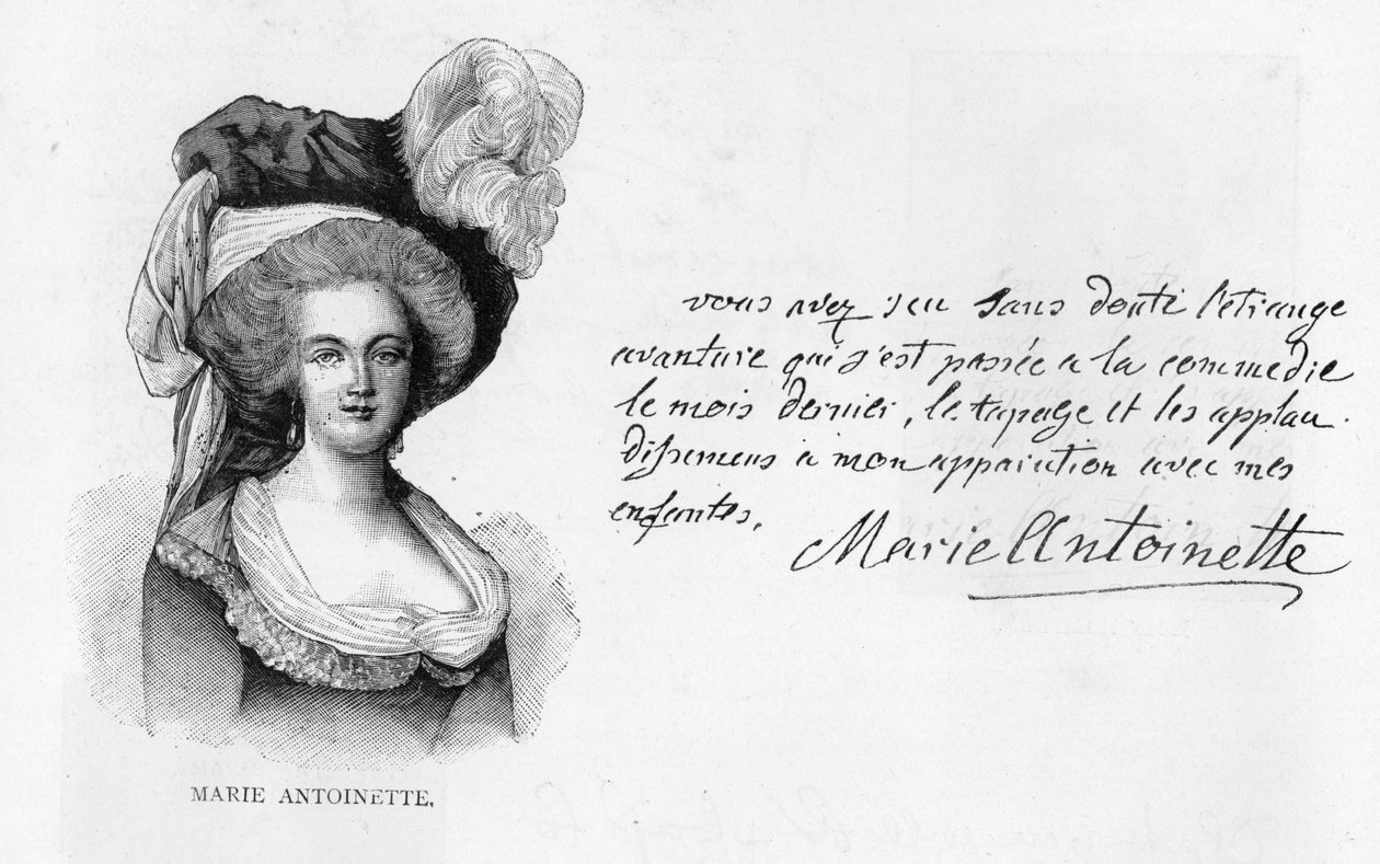 Caligrafia e assinatura da Rainha Maria Antonieta (caneta e tinta sobre papel) de Unbekannt