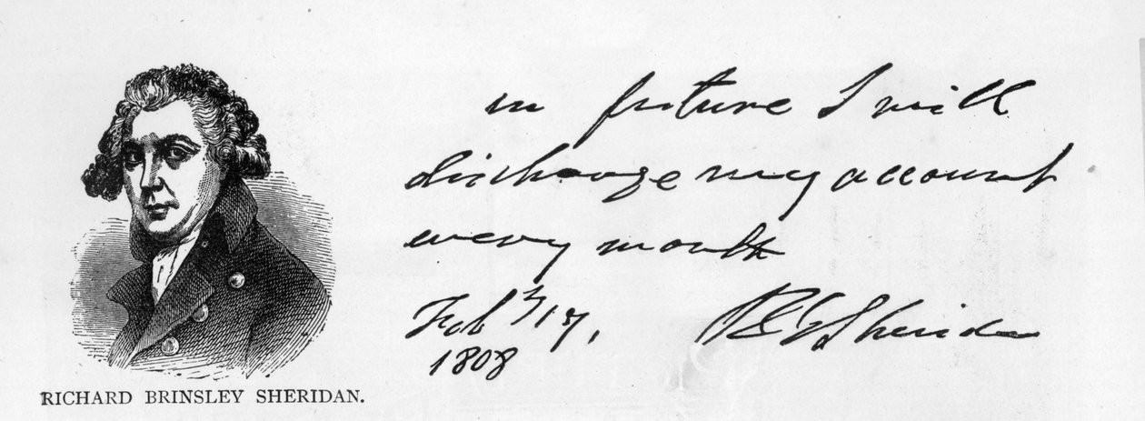Caligrafia e assinatura de Richard Brinsley Sheridan de Unbekannt