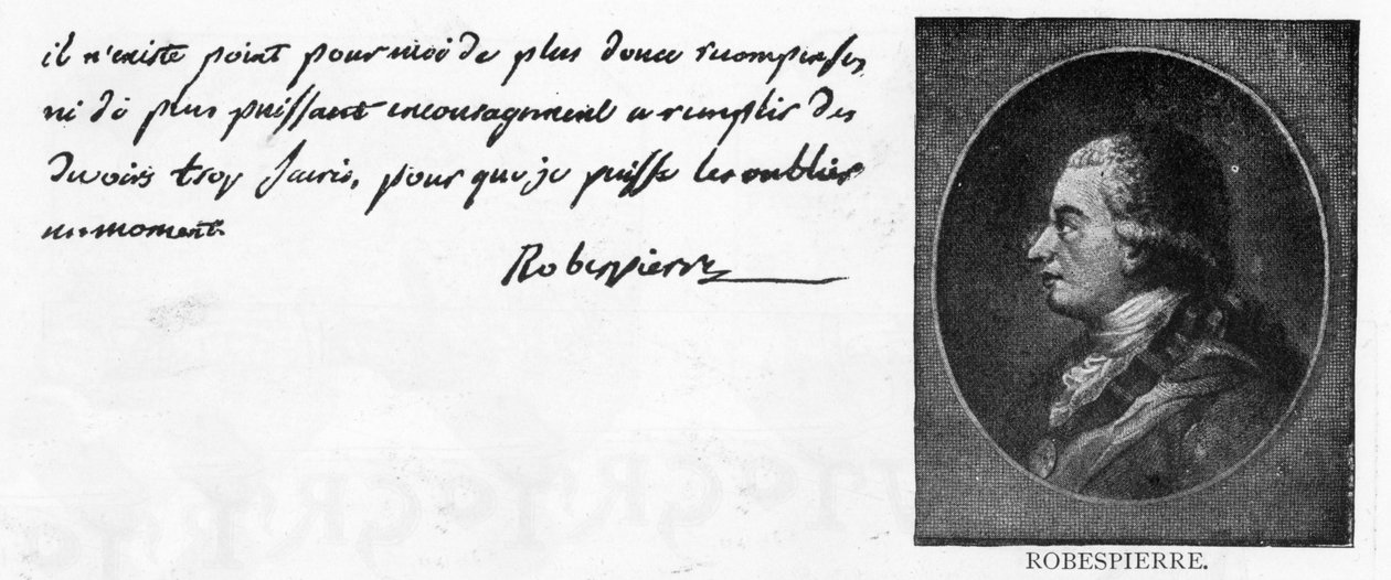 Caligrafia e assinatura de Robespierre (caneta e tinta sobre papel) de Unbekannt