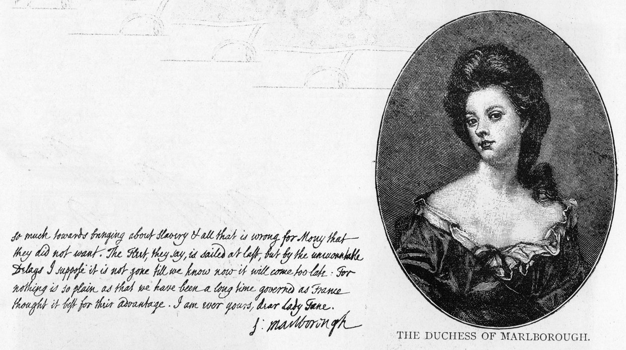 Caligrafia e assinatura de Sarah, Duquesa de Marlborough (caneta e tinta sobre papel) de Unbekannt