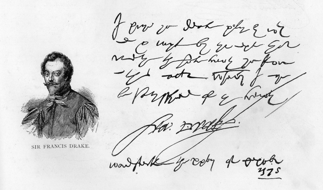 Caligrafia e assinatura de Sir Francis Drake de Unbekannt