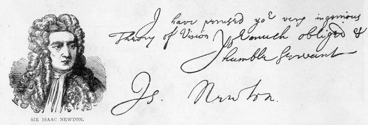 Caligrafia e assinatura de Sir Isaac Newton de uma carta a William Briggs, M.D., escrita do Trinity College, Cambridge, 20 de Junho de Unbekannt