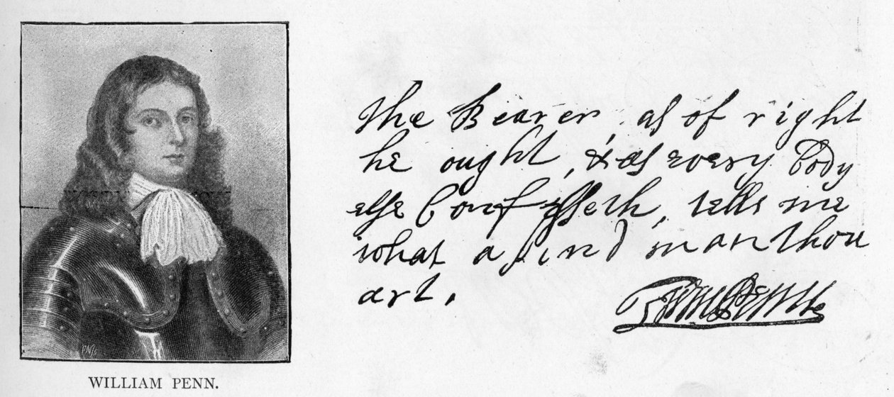 Caligrafia e assinatura de William Penn a partir de uma carta a Sir Robert Southwell de Unbekannt