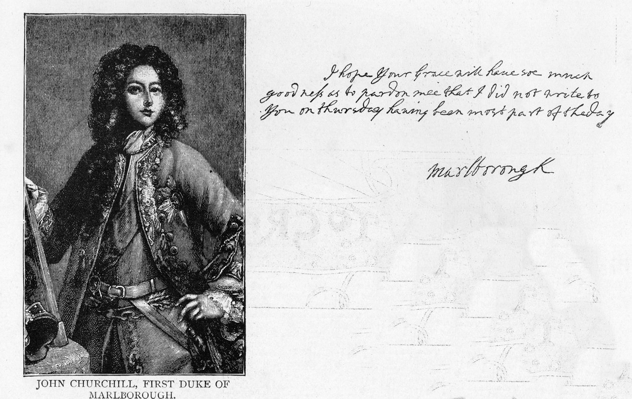 Caligrafia e assinatura do Duque de Marlborough (caneta e tinta sobre papel) de Unbekannt