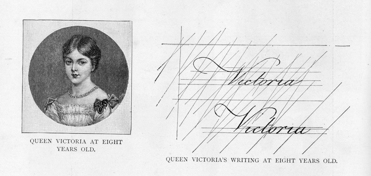 Caligrafia da Rainha Victoria aos 8 anos de idade (caneta e tinta sobre papel) de Unbekannt
