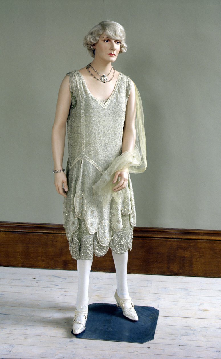 Vestido de noite de georgette de seda com contas pesadas de Unbekannt