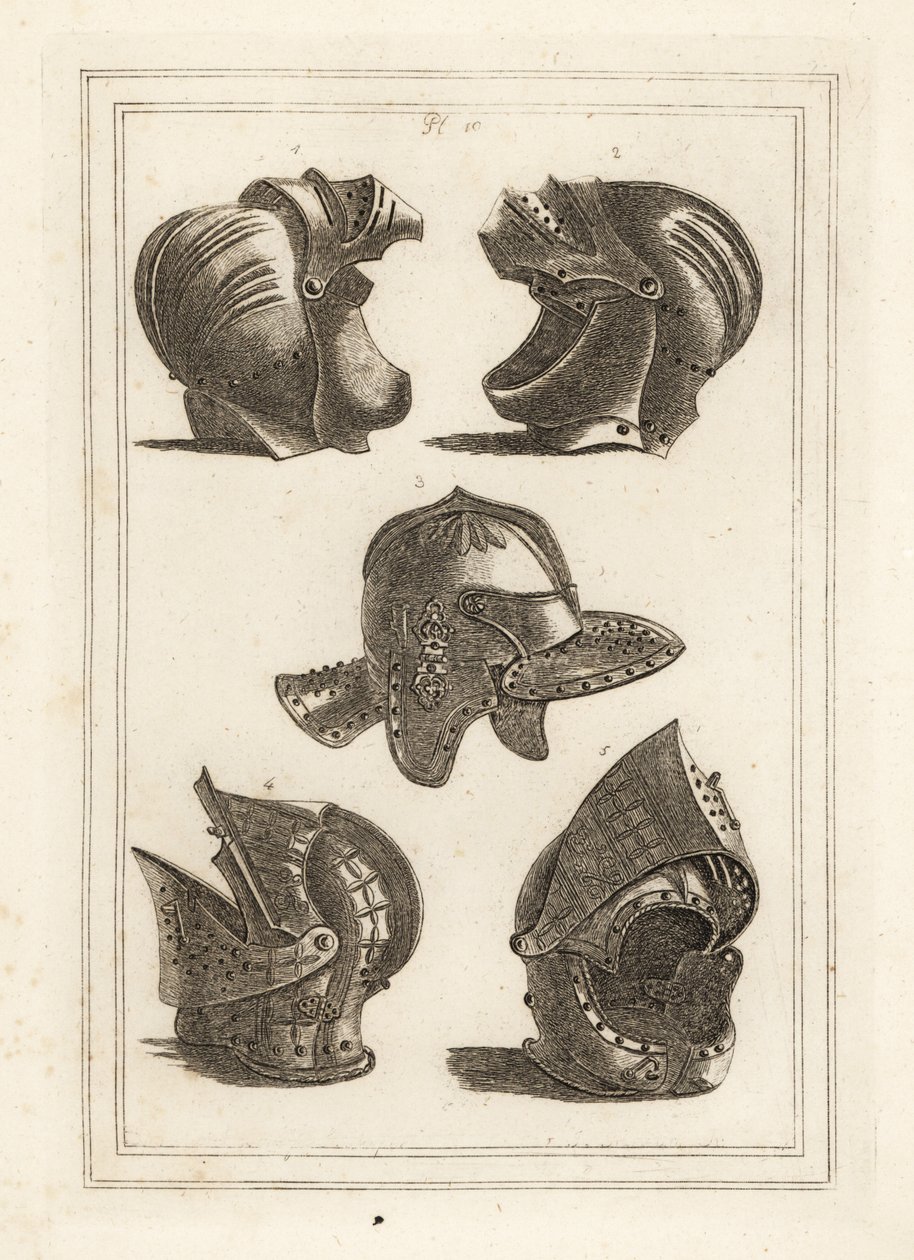 Capacete de John de Courcy, Conde de Ulster 1,2, capacete de Oliver Cromwell 3, capacete basculante 4,5 de Unbekannt