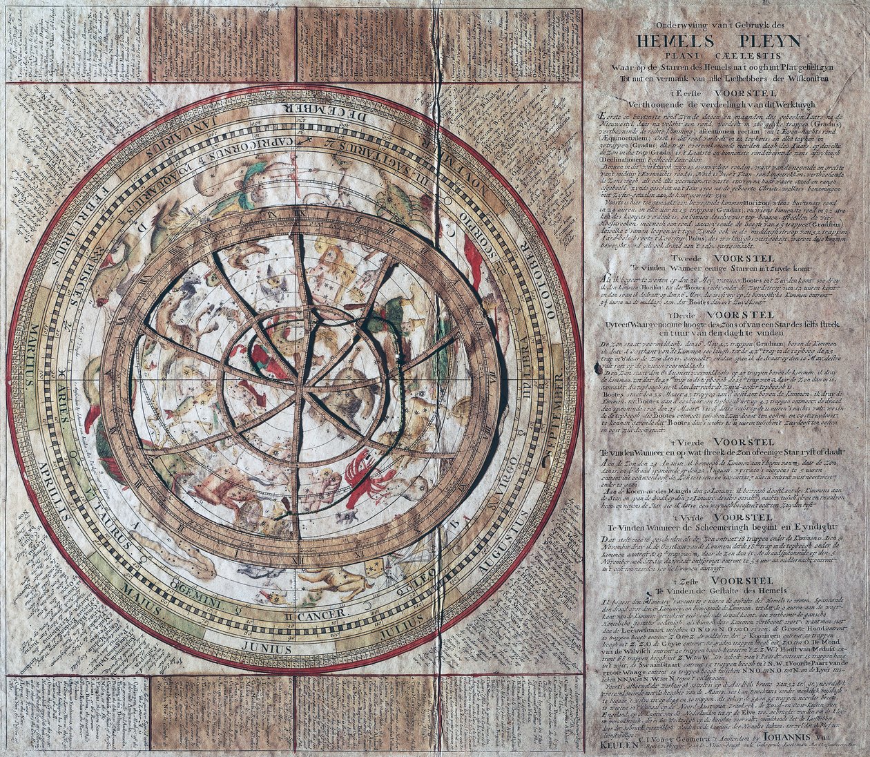 Hemels Pleyn Plani Caelestis, esfera celestial com astrolábio, cerca de 1680, de Johannes van Keulen (1654-1715), gravura em cobre, publicada em Amesterdão de William M. Timlin