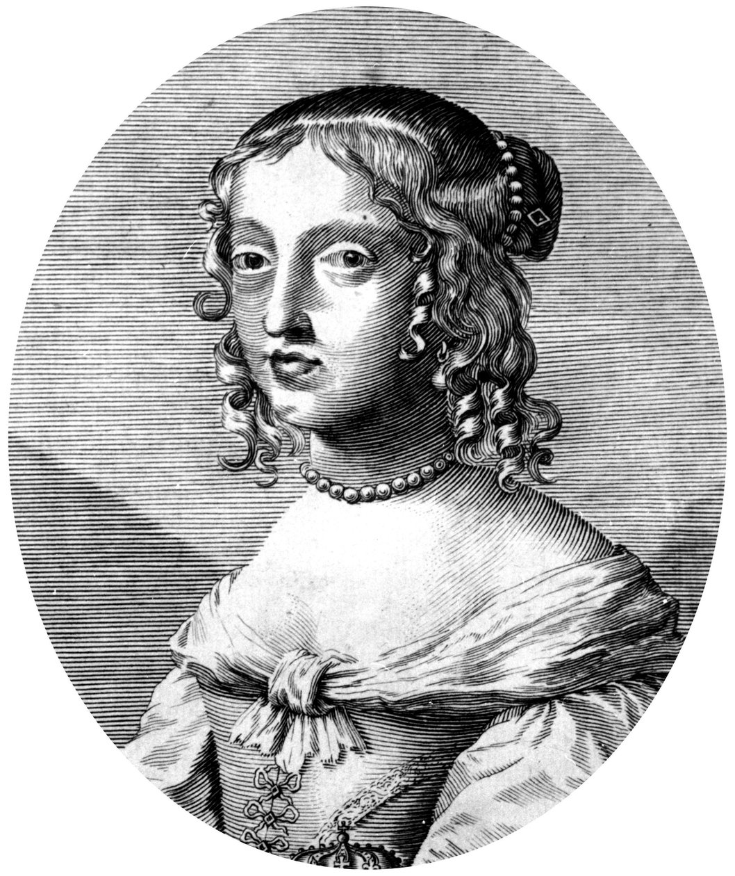 Henrietta Anne, princesa inglesa e duquesa de Orleães, filha do rei Carlos I, mulher de Filipe de Orleães (irmão do rei francês Luís XIV), gravura de Unbekannter Künstler