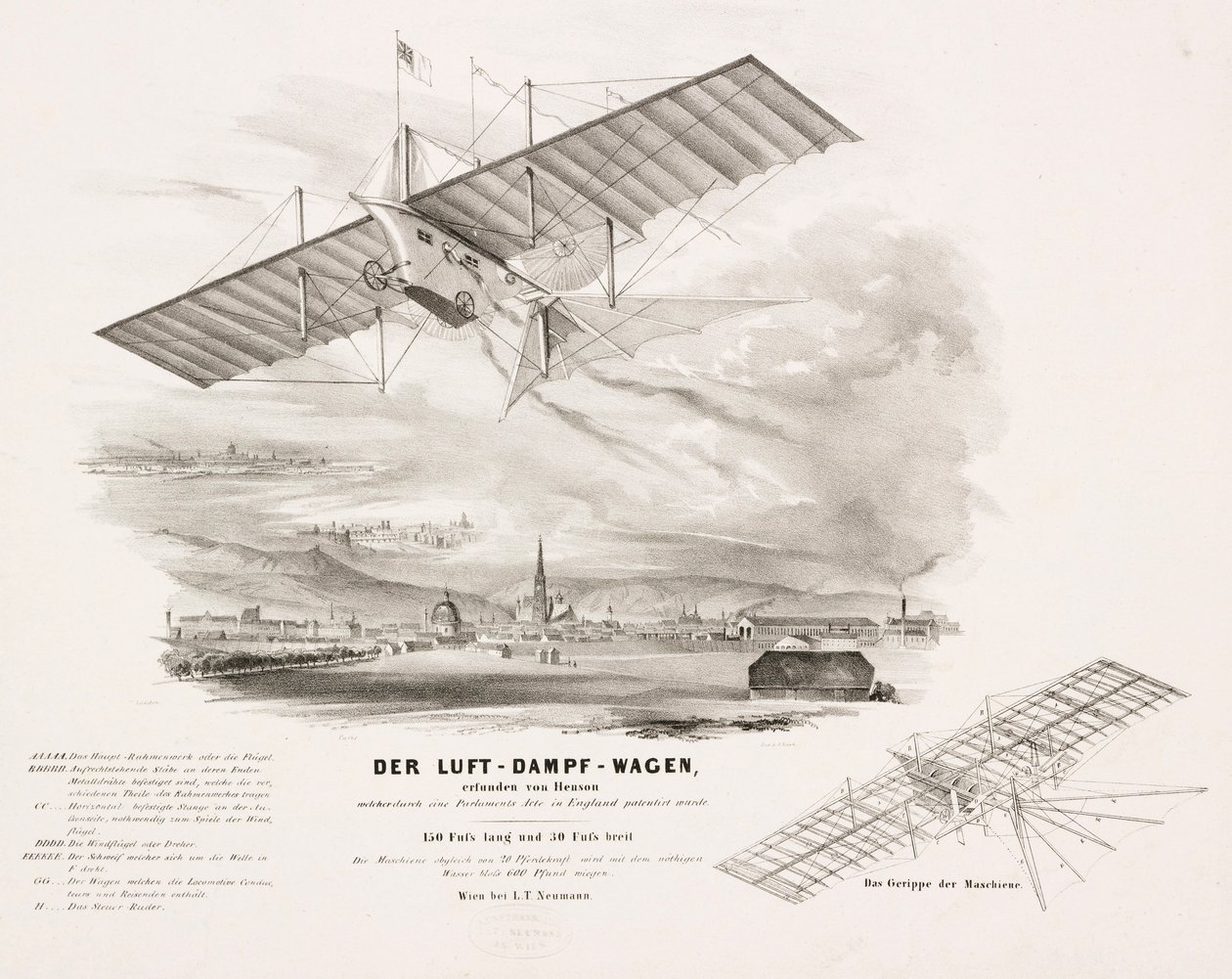 O "Aerial Steam Carriage" de Henson, c 1842 de Unbekannt
