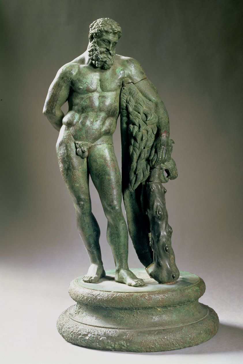 Herakles (Hércules) em repouso, uma cópia reduzida de um original de Lysippos (c.390-p.310 BC) Grego, c.320 BC (bronze) de Unbekannt
