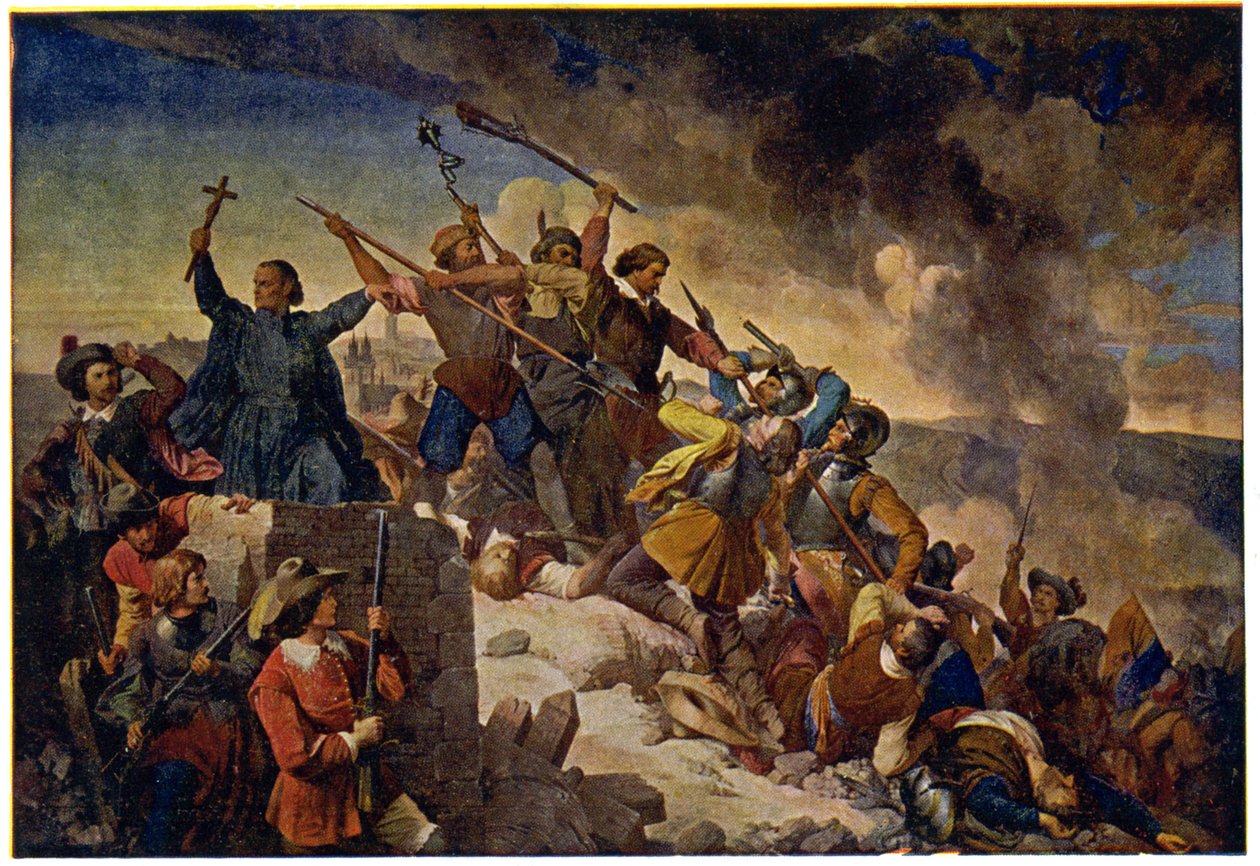 Histoire. República Checa (Boémia). Guerra dos Trinta Anos. Defesa de Praga em frente ao exército sueco liderado por Hans Christoff von Königsmarck, 25 de Julho. de Unbekannter Künstler