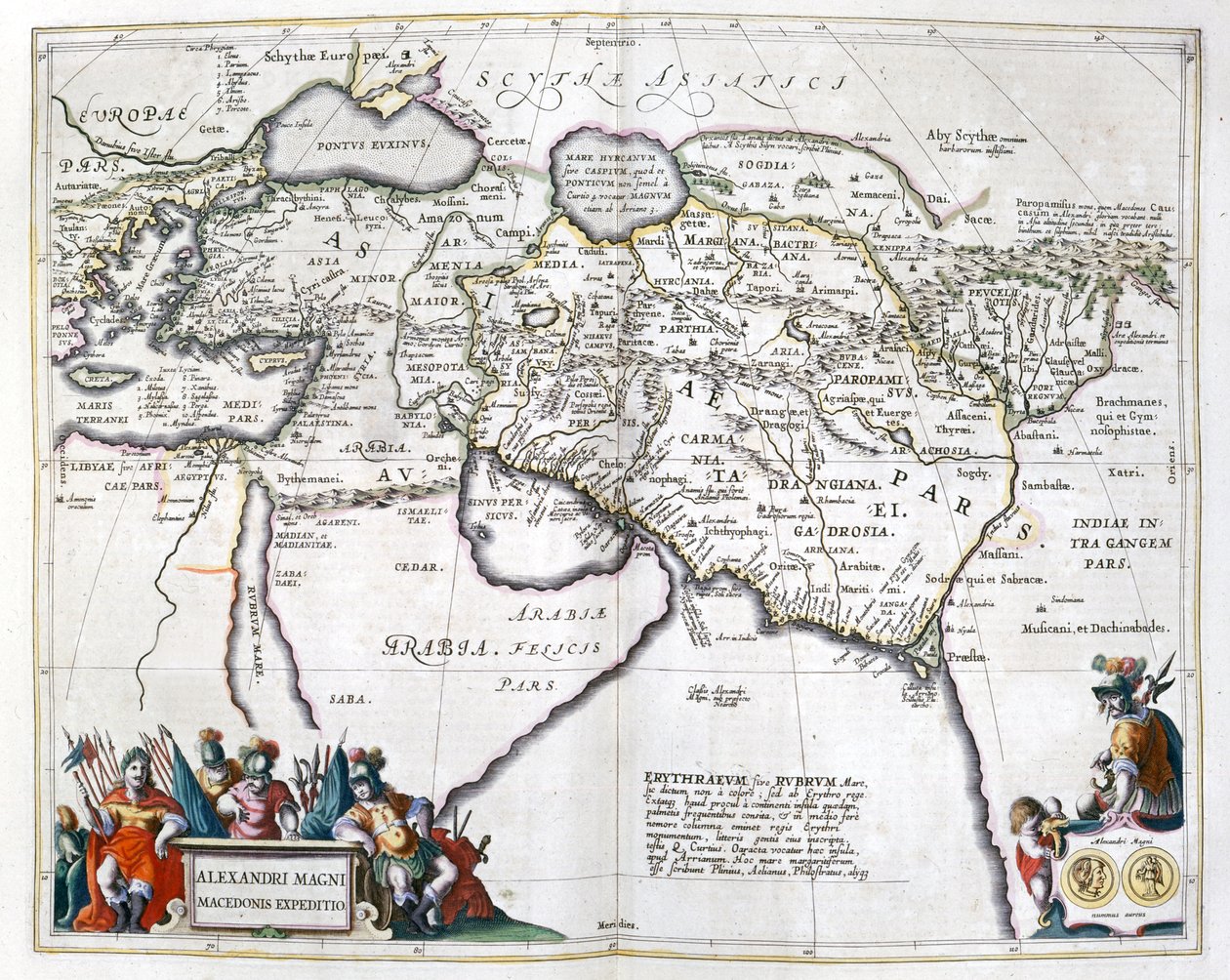 História. Grécia Antiga. As viagens de Alexandre o Grande. Gravação em : Le theatre du monde, atlas de G, Blaeu, Amsterdam de Unbekannter Künstler