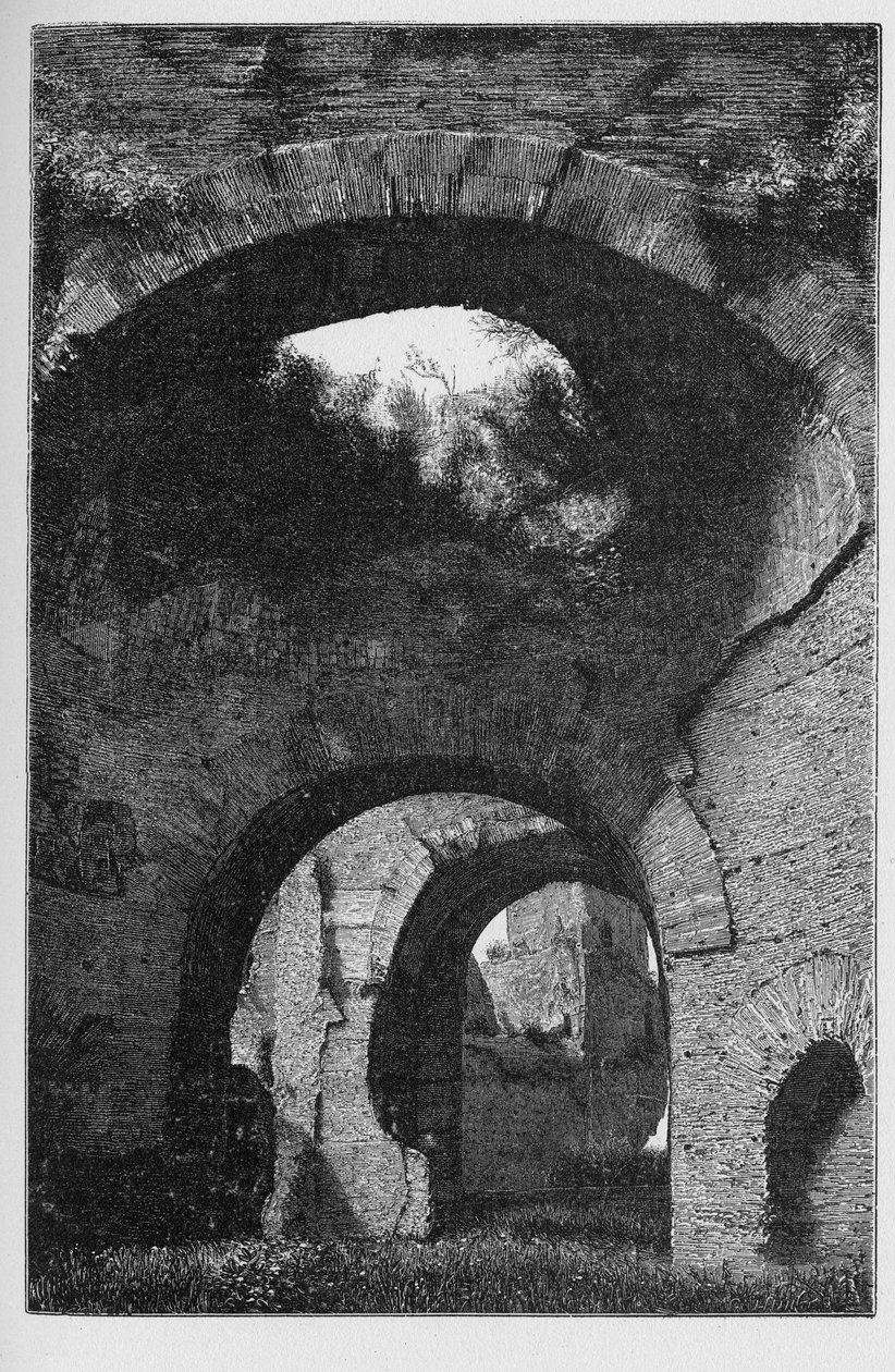 História da Roma Antiga. Os banhos de Caracalla em Roma, Itália, foram os segundos maiores banhos públicos romanos, ou thermae, construídos em Roma entre 212 e 216 dC, durante o reinado do Imperador Caracalla. de Unbekannt