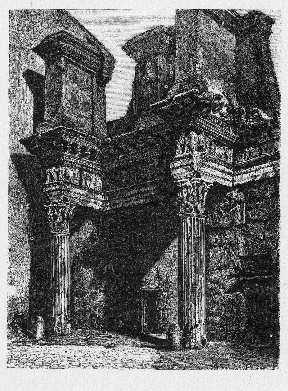 História da Roma Antiga. Fórum de Nerva é uma estrutura antiga em Roma, Itália, cronologicamente a próxima ao último dos fóruns Imperiais construídos. de Unbekannt