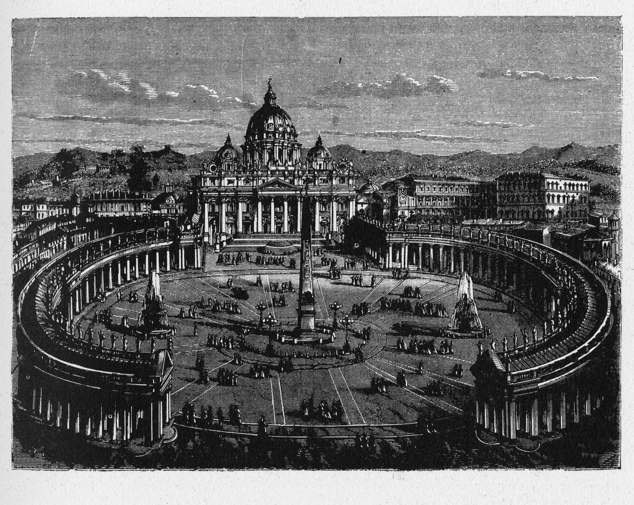 História da Roma Antiga. A Praça de São Pedro é uma enorme praça localizada diretamente em frente à Basílica de São Pedro na Cidade do Vaticano, o enclave papal rodeado por Roma, diretamente a oeste do bairro ou rione de Borgo. de Unbekannt