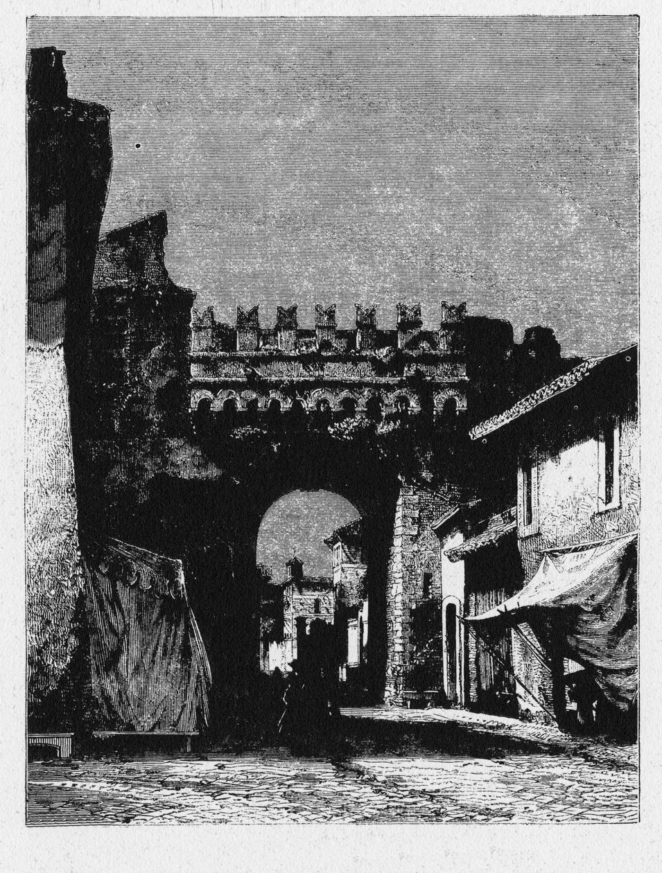 História da Roma Antiga. A Porta Settimiana é um portão na Muralha Aureliana em Roma. de Unbekannt