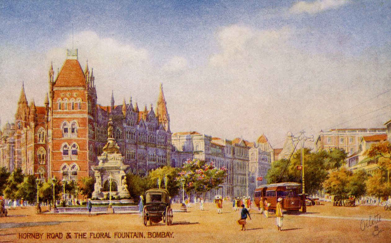 Hornby Road e a Fonte Floral, Mumbai (Bombaim) de Unbekannter Künstler