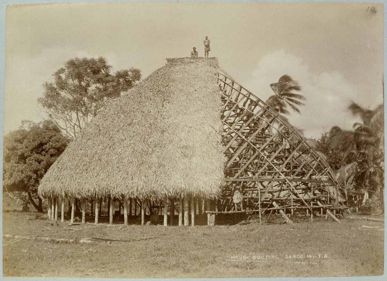 Edifício de Casa em Samoa, c.1875 (foto sépia) de Unbekannt