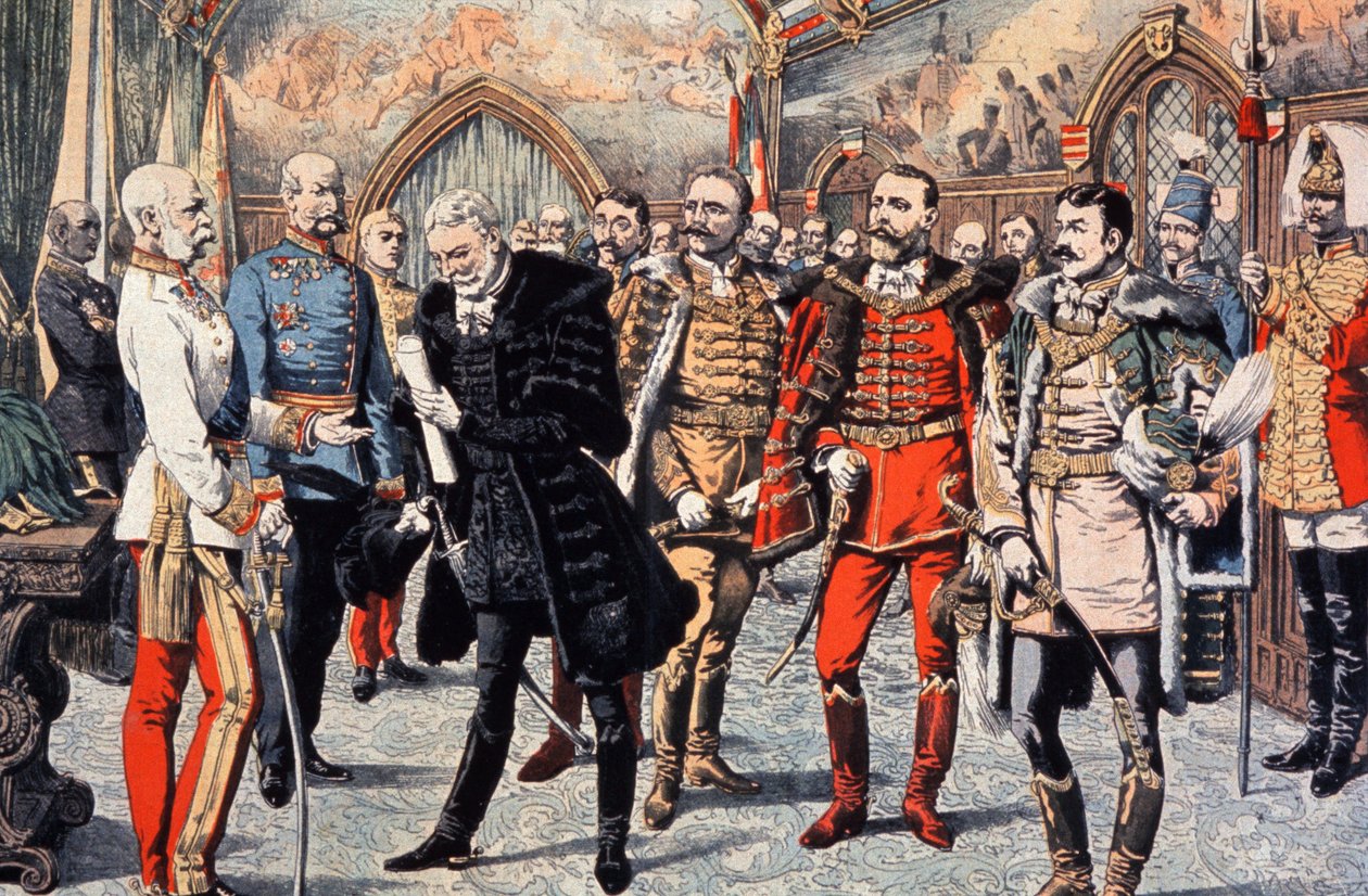 Dignitários húngaros recebidos por Francisco José I na Hungria de Unbekannter Künstler