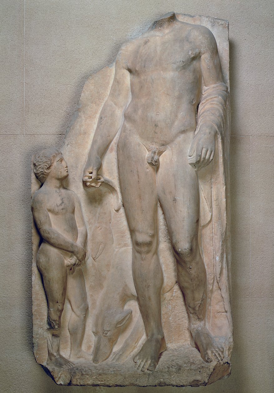 Caçador, fragmento de um alívio numa estela funerária, Sótão, provavelmente no início do século IV a.C. (mármore) de Unbekannt