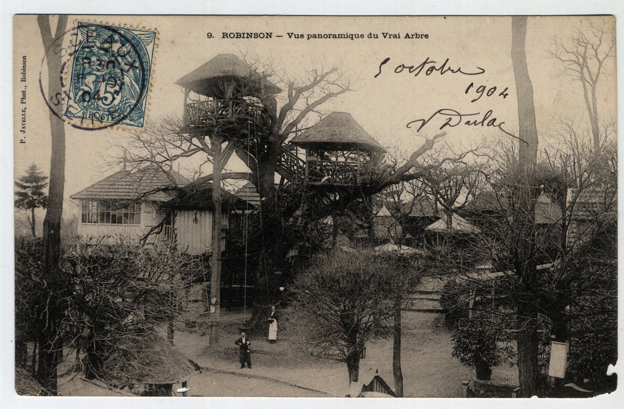 Ile de France, Hauts de Seine (92), Le Plessis Robinson (Le Plessis-Robinson): vista panorâmica do "True Arbre", uma guinguette instalada no topo de uma castanha - Cartão Postal datado de 1904 de Unknown