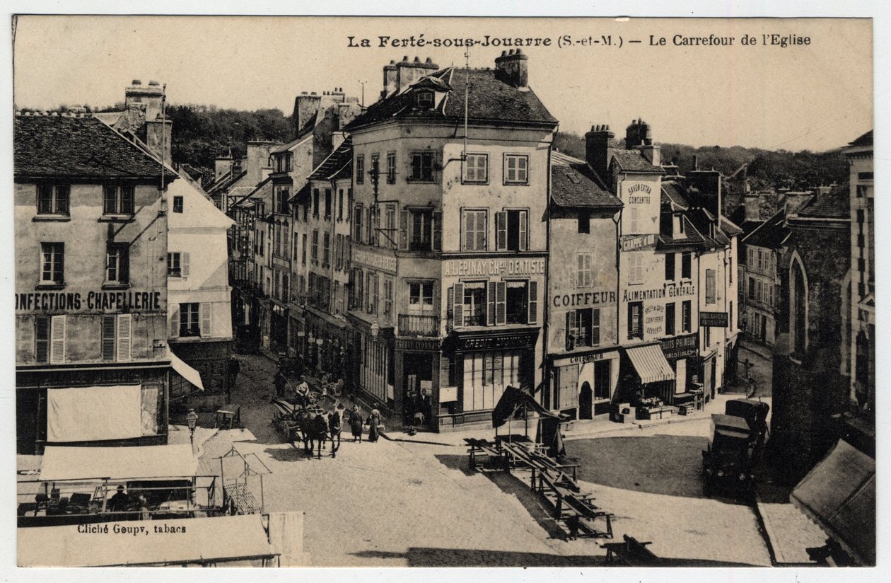 Ile de France, Seine et Marne (77), Ferte-sous-Jouarre (Ferte-sous-Jouarre): a encruzilhada da Igreja - Cartão postal no final do século XIX - início do século XX de Unknown
