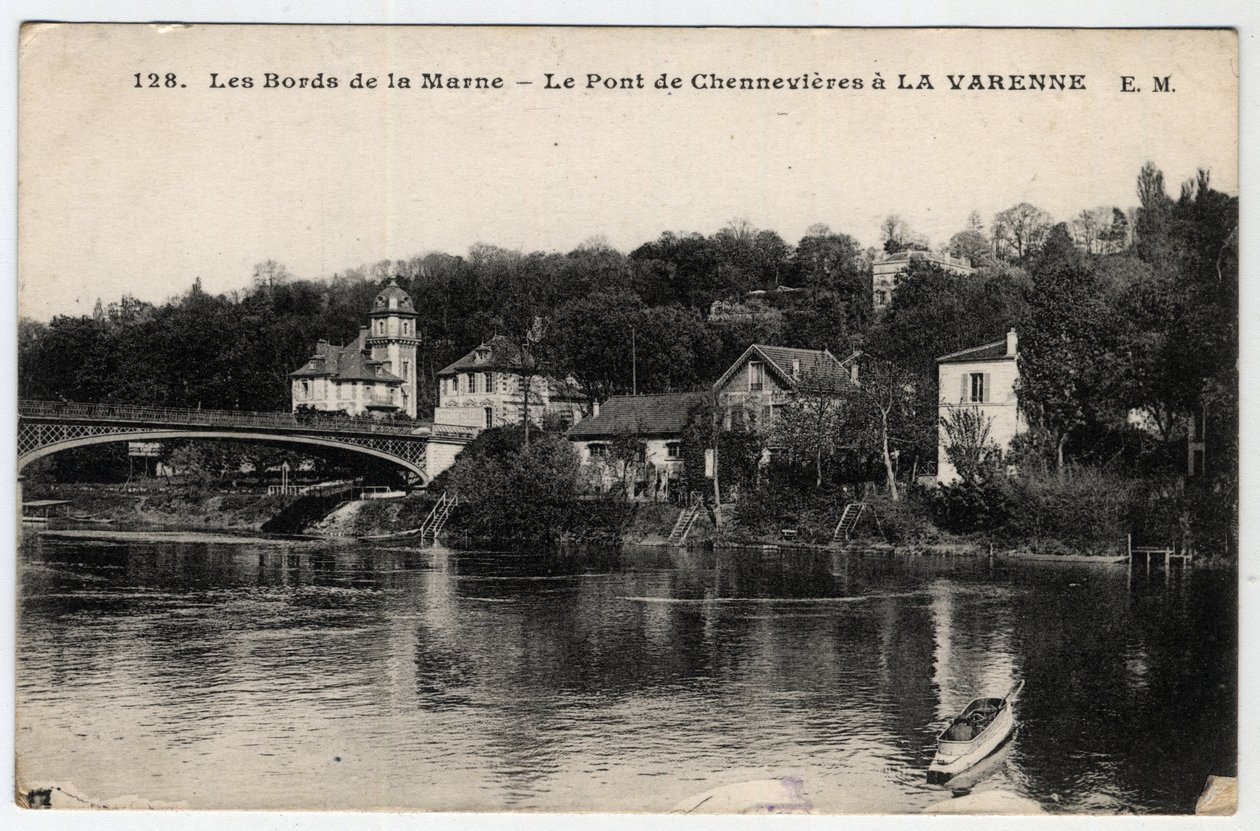 Ile de France, Val de Marne (94), La Varenne: as margens do Marne e a ponte de Chennevieres, com o chateau des Rets - Cartão postal de 1910-1919 de Unbekannt