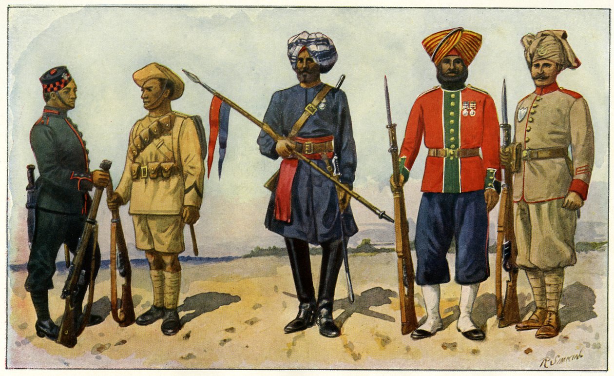 Soldados indianos do Império Britânico durante a Primeira Guerra Mundial (gravura) de Unbekannter Künstler