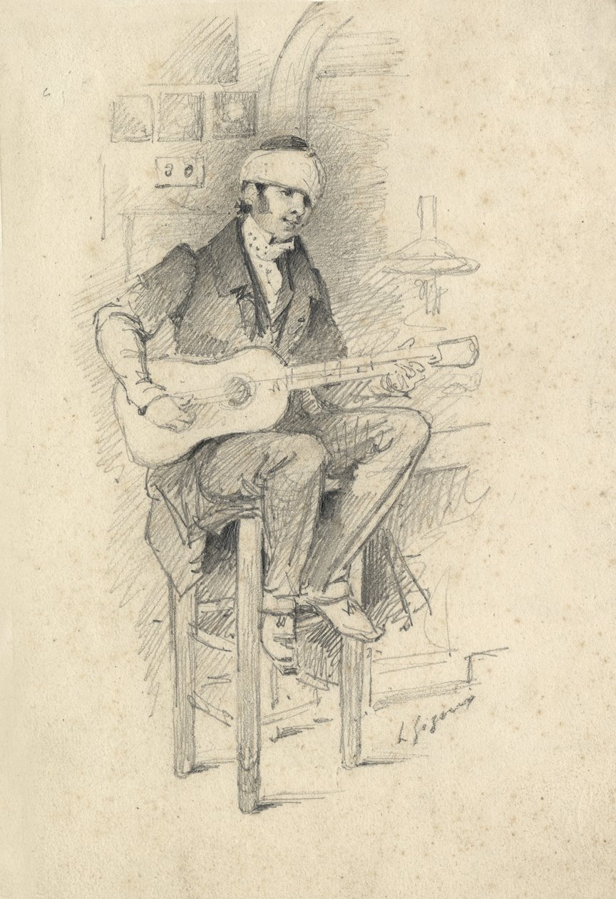 Guitarrista jovem lesionado, França, c.1830 (sketch) de Unbekannter Künstler