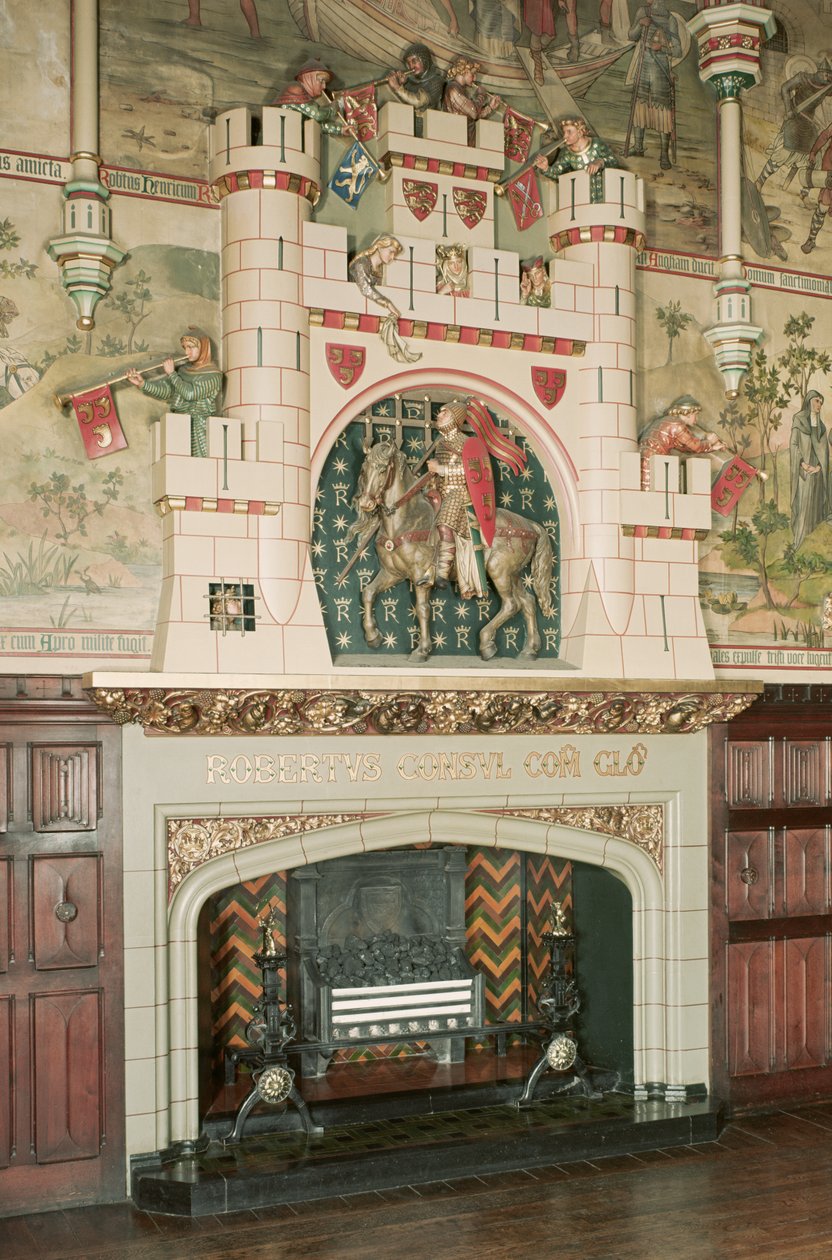 Interior, detalhe de uma lareira, Castelo de Cardiff, País de Gales, c.1875 (foto) de Unbekannt