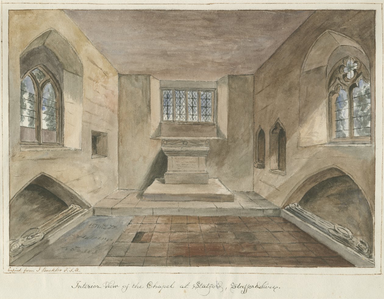 Interior da capela de Statfold: pintura em aquarela, nd [ Meados do século XIX] de Unbekannt
