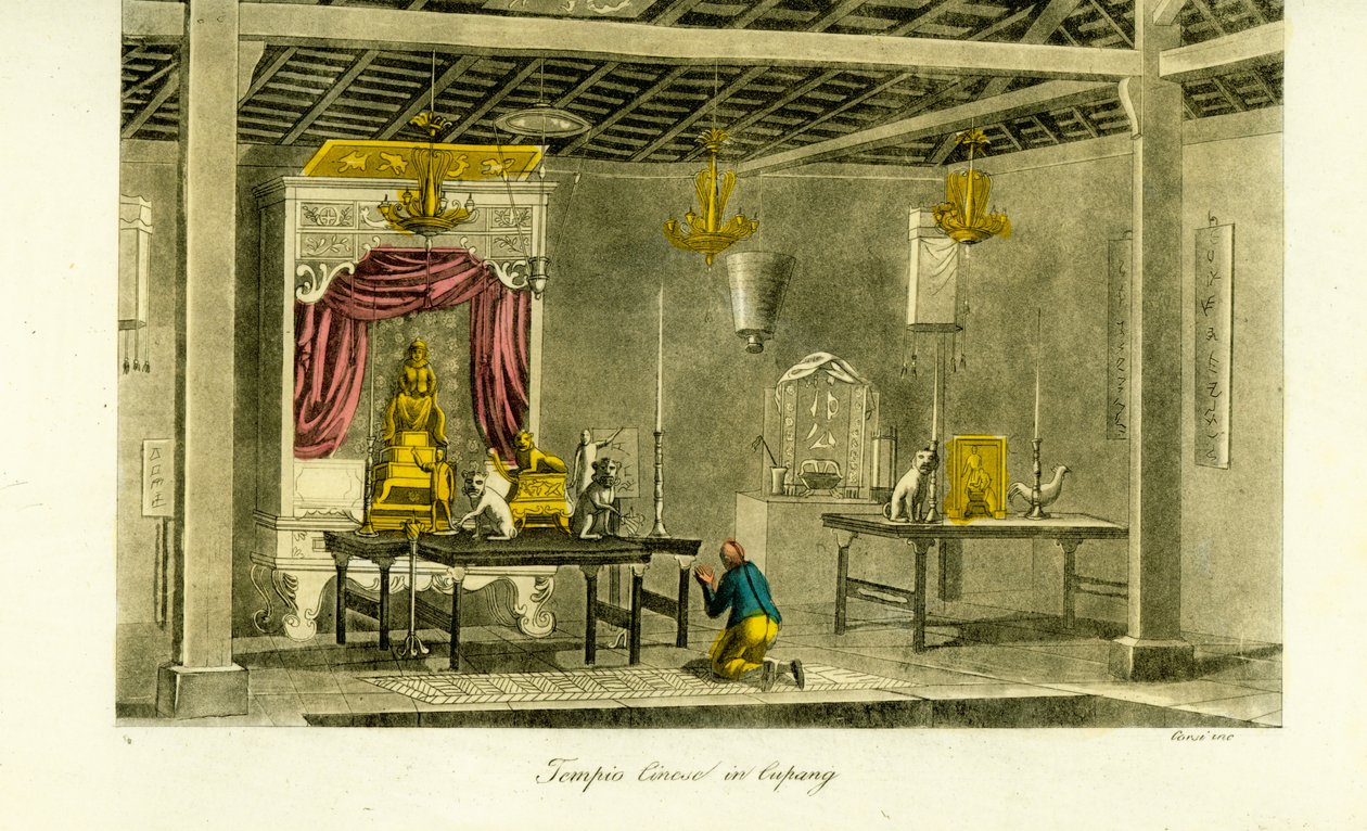 Interior de um templo chinês em Kupang, Timor de Unbekannt