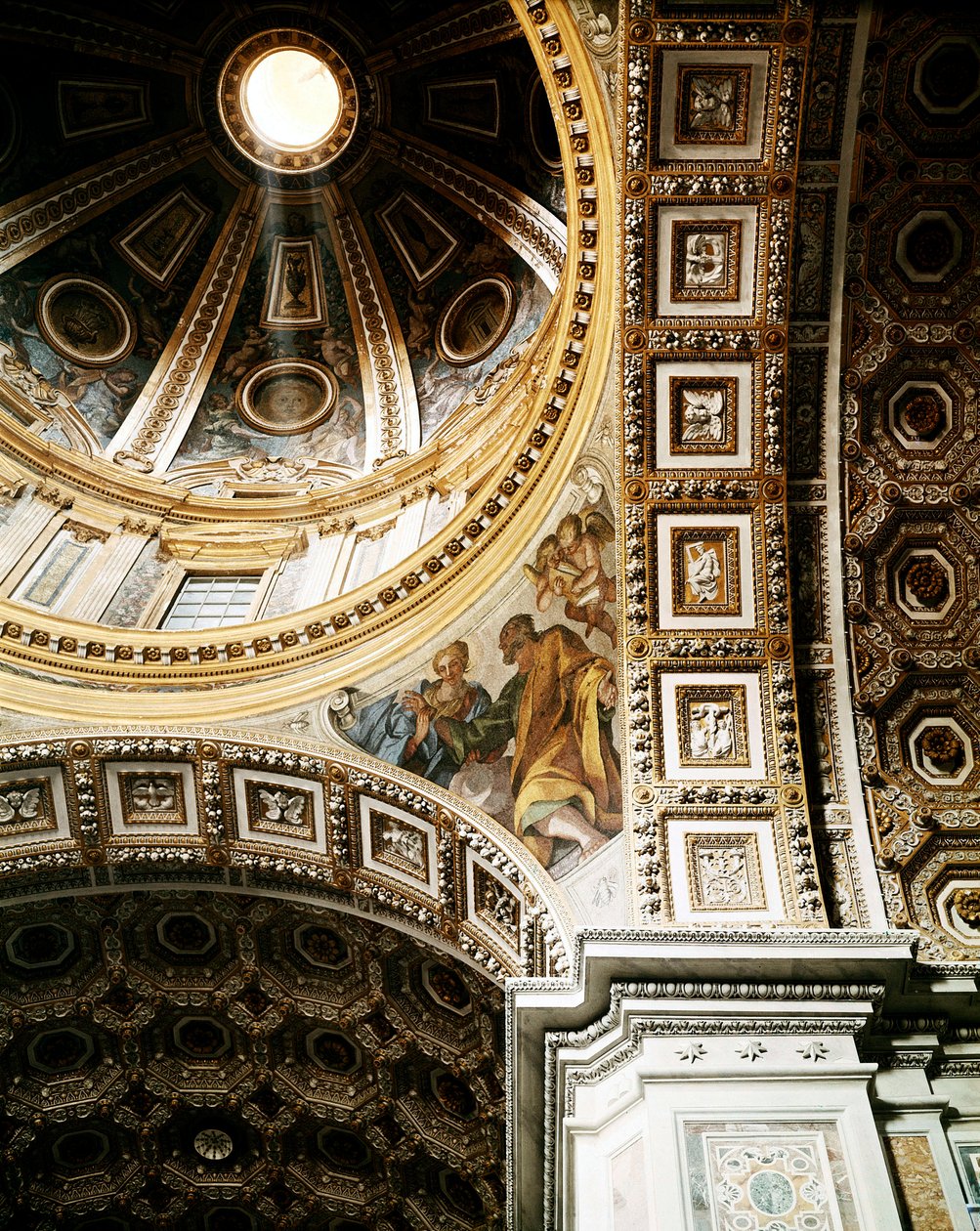 Vista interior da cúpula da Basílica de São Pedro (Basílica de San Pietro) em Roma. Detalhe. Iniciada por Michelangelo (Michelangelo) e completada por Giacomo della Porta e Fontana. Roma, Itália. de Unbekannt