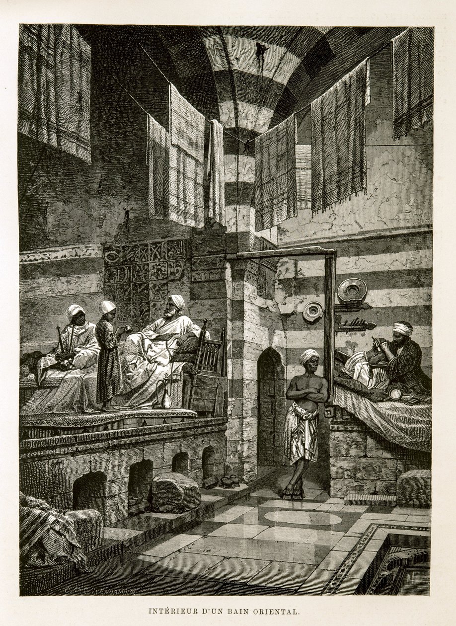 Vista interna de um banho oriental Ilustração do Atlas do Egito de Unknown