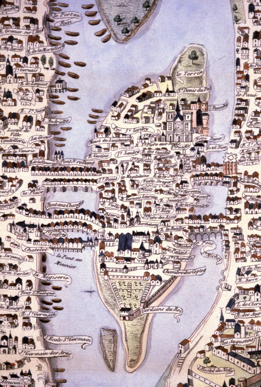 Mapa da Ilha da Cidade, Paris, c.1540 (gravura) de Unbekannter Künstler