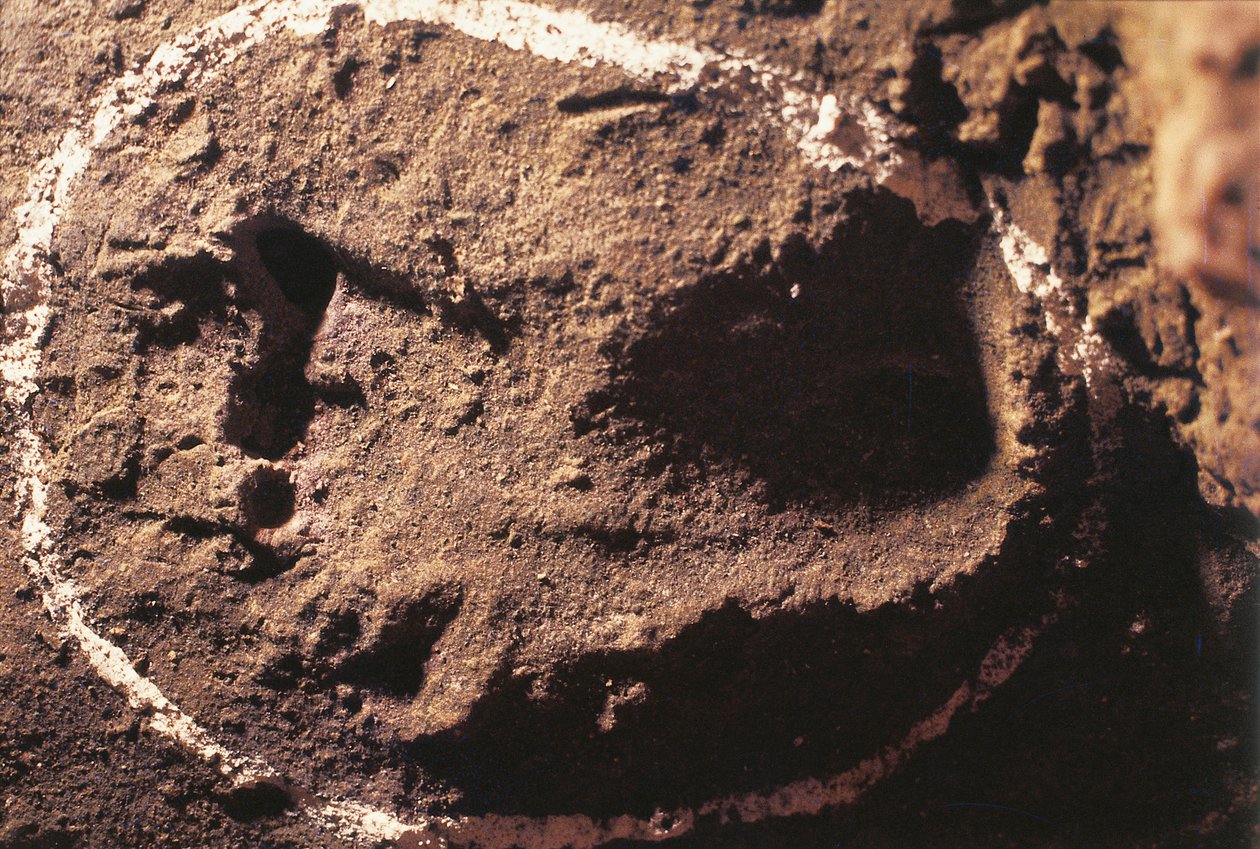 Itália, Ligúria, Gruta de Toirano, pegadas de caçador pré-histórico de Benjamin Baud