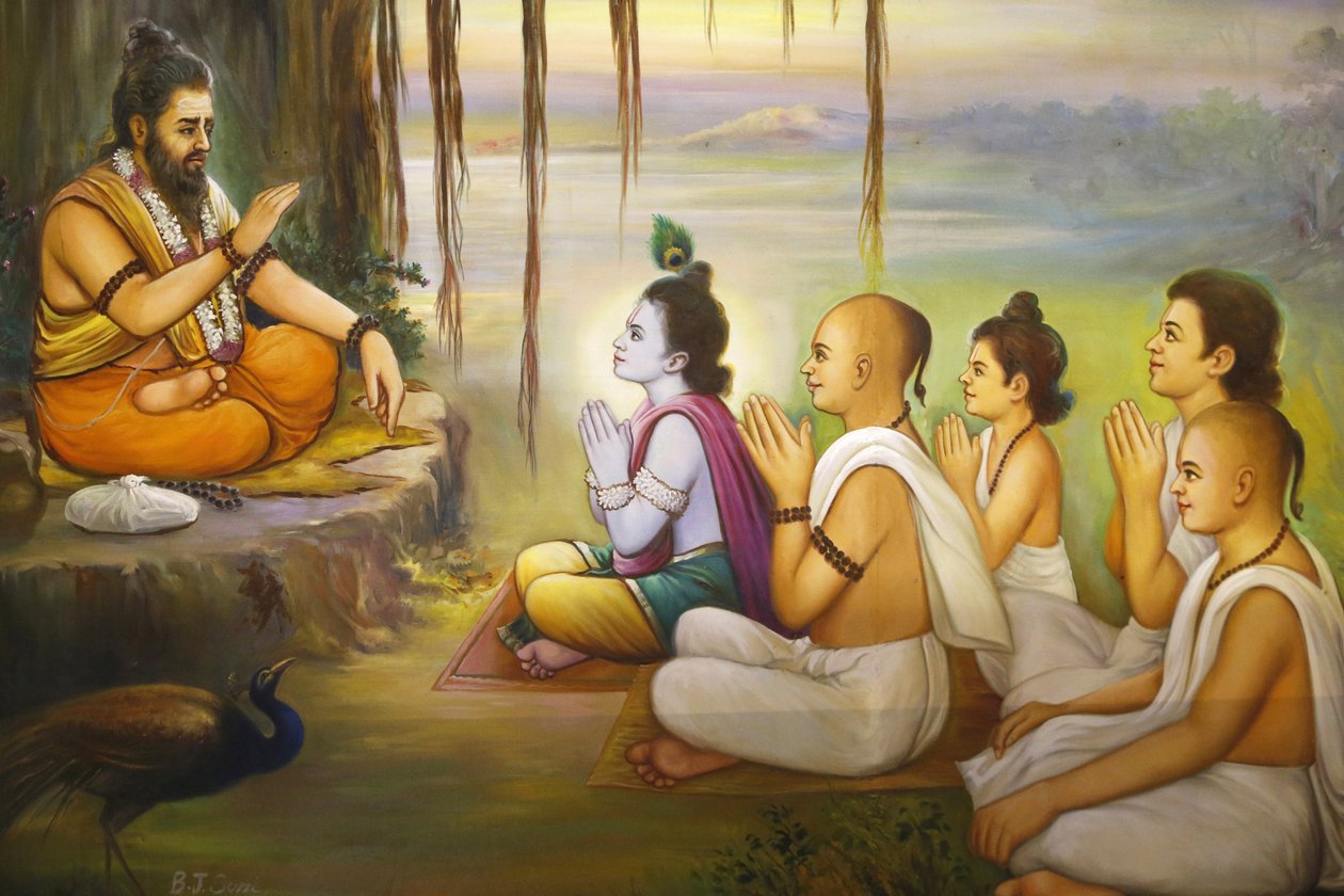Jalaram Prathna templo hindu, Leicester. Fresco. Krishna e devotos que ouvem Balarama. Reino Unido. de Unbekannt