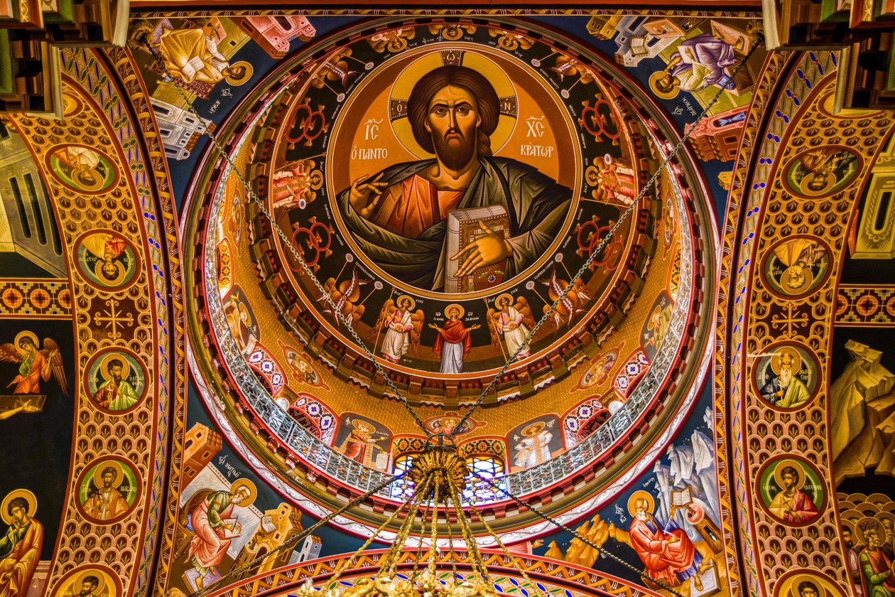 Jesus como Pantocrator, Catedral Mineira Bizantina com frescos coloridos, Heraklion (foto) de Unbekannter Künstler