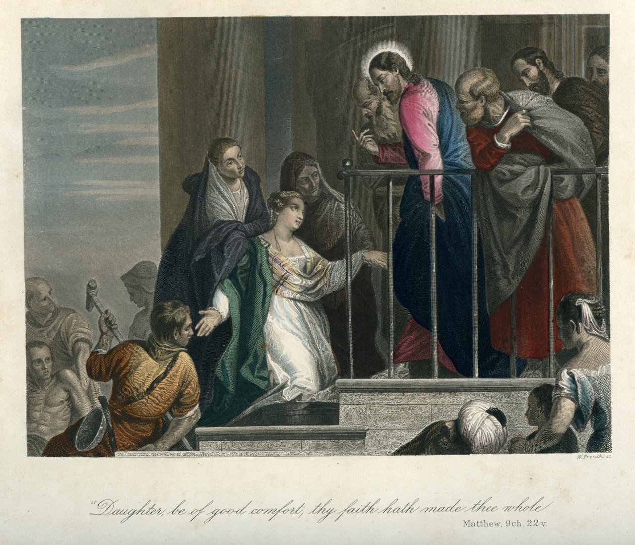 Jesus cura uma mulher com problemas de sangue - Bíblia, Novo Testamento de Unbekannter Künstler