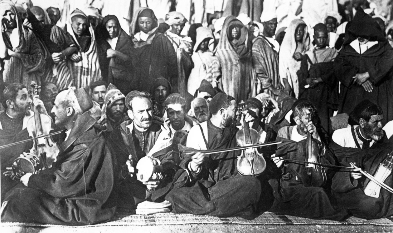 Músicos judeus em Marrocos, c.1900 (fotolitho) de Unbekannt