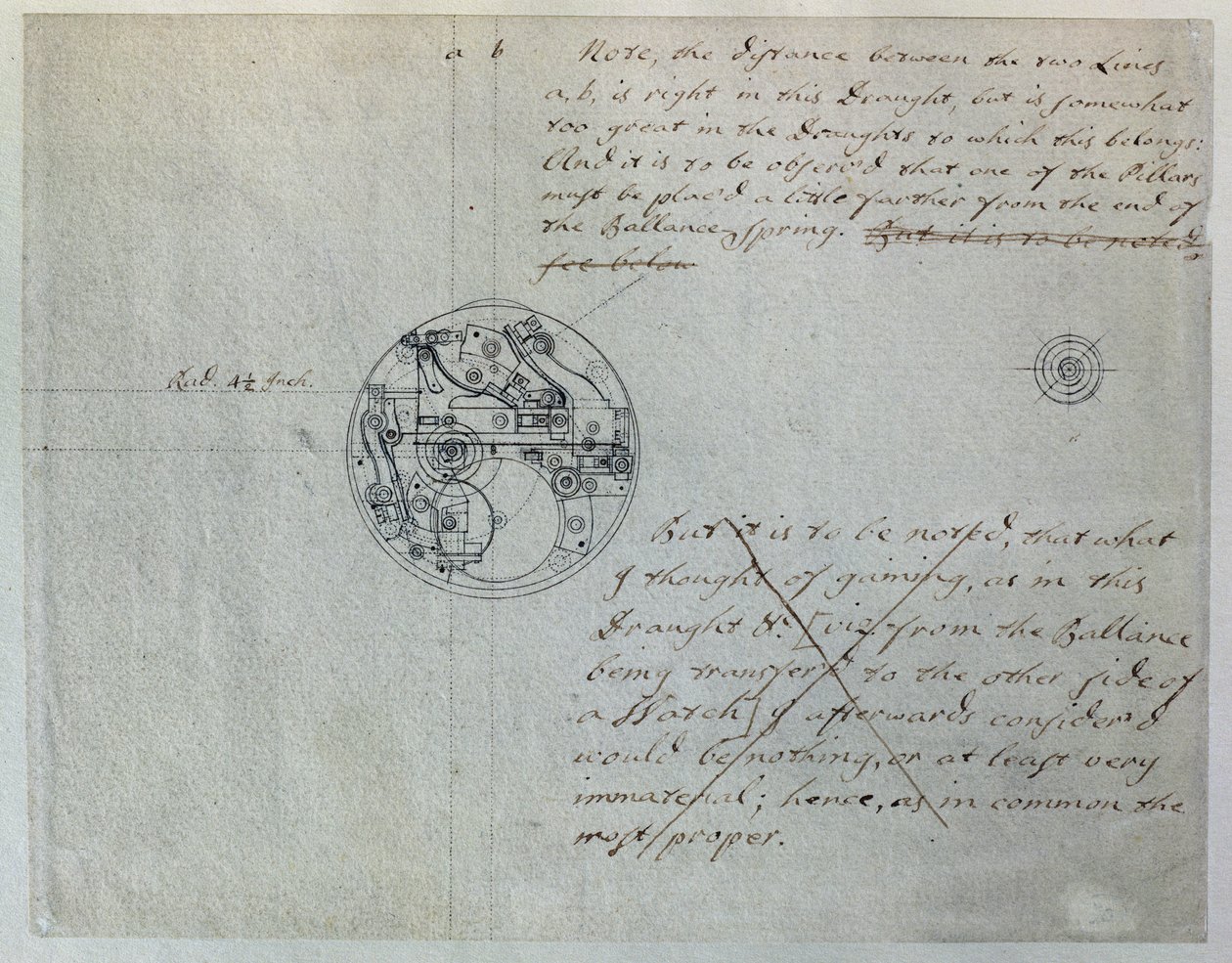 Desenho de John Harrison para o "relógio menor" mencionado por ele à Junta de Longitude em 19 de Junho de 1755, a partir de um conjunto de notas e desenhos mecânicos compilados por John Harrison (1693-1776) e seu filho William (c.1726-72) (caneta e tinta s de Unbekannt