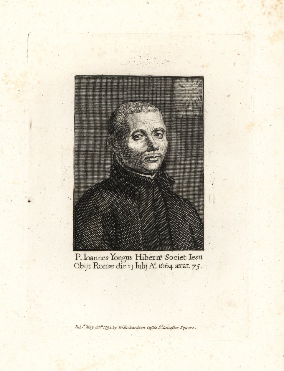 John Yonge, Ioannes Yongus, padre jesuíta irlandês, falecido em 1664, com 75 anos de idade. Gravura em cobre da obra de William Richard, Portraits Illustrating Granger