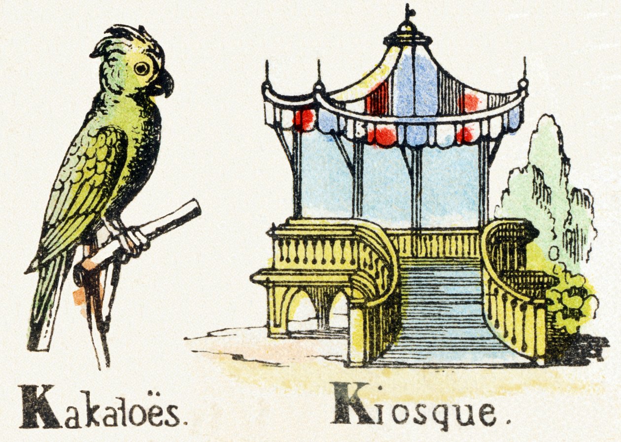 K - Kiosque Kakatoes - Alfabeto de entretenimento infantil c.1890 (litografia) de Unbekannt