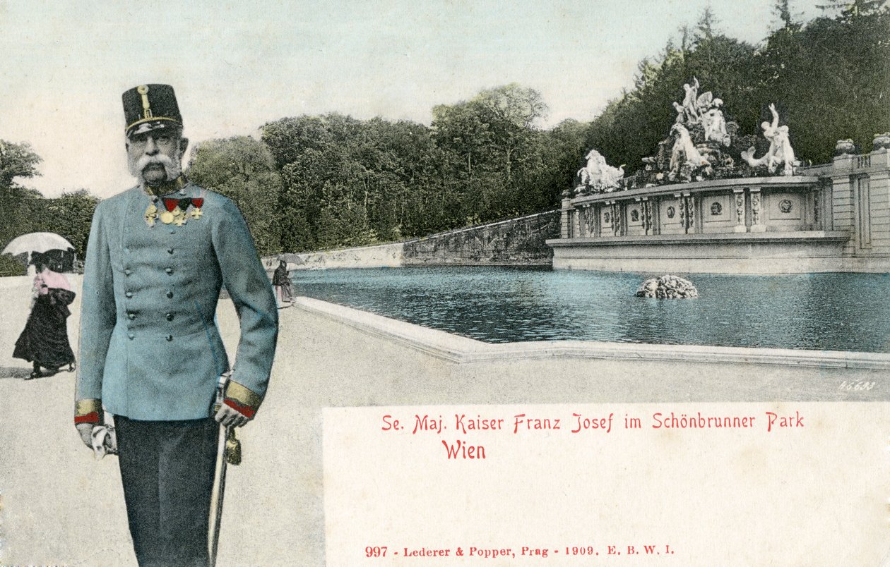 O imperador Francisco José no parque do Palácio de Schönbrunn de Unbekannter Künstler